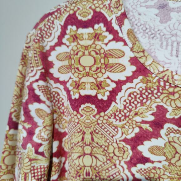 J. McLaughlin Women's Sz L Catalina Cloth Gold Pink Print Long Sleeve Shirt - Picture 3 of 5